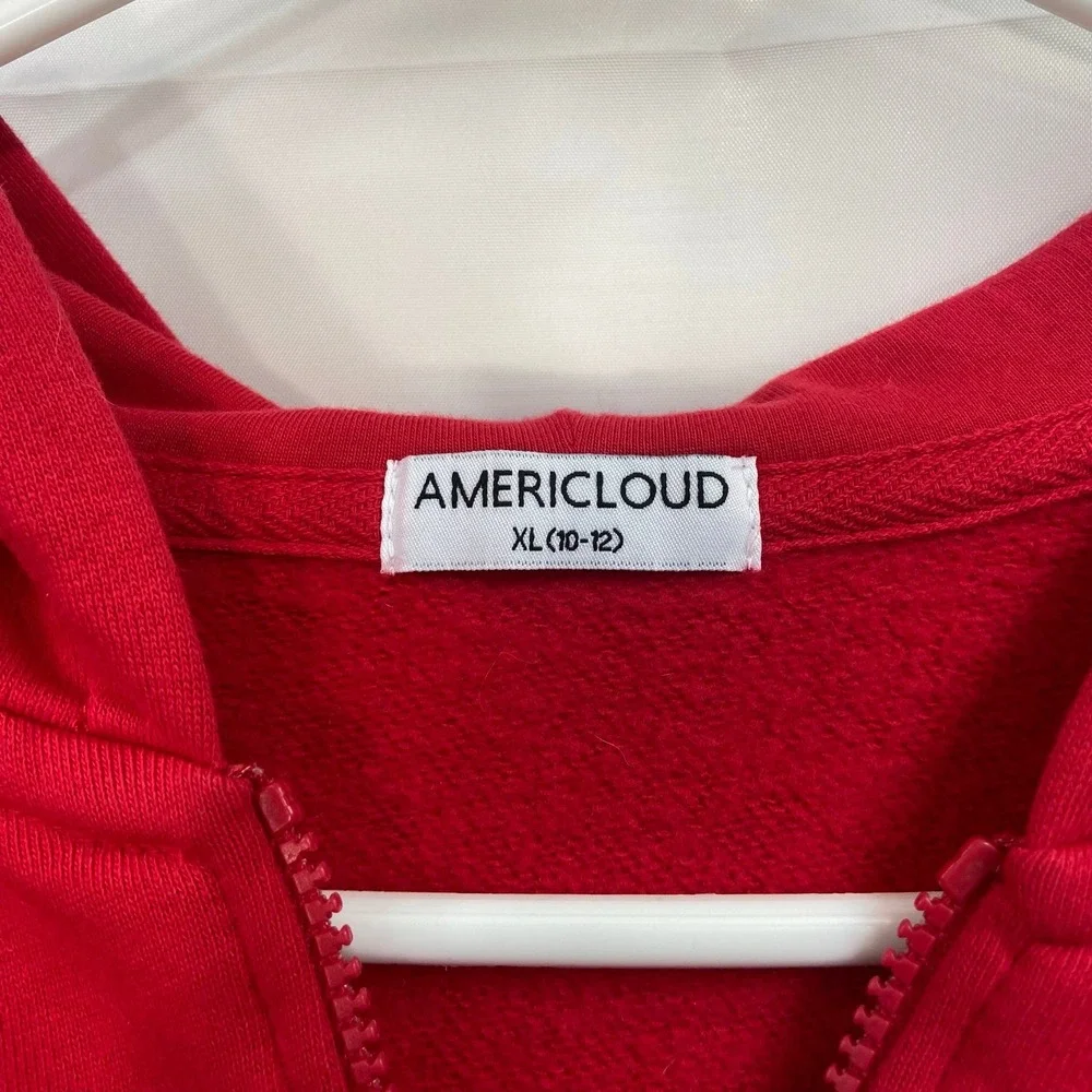 Americloud youth solid‎ red fleece lined hooded full zip casual sweatshirt XL